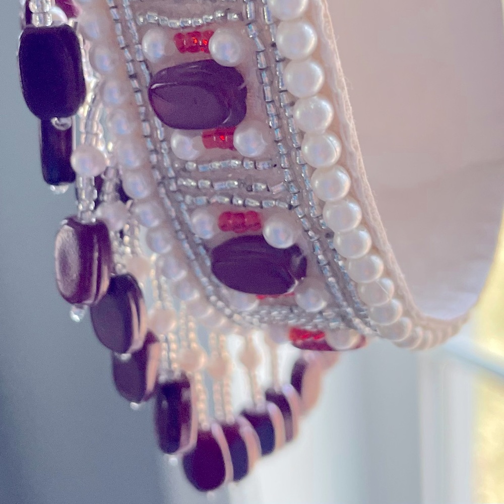 New amethyst and carnelian beads and pearls fringe ribbon choker Set